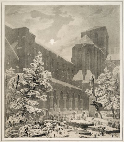 Ay Işığında Karda Kilise ve Mezarlık by Carl Blechen