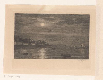 Su üzerinde köy, ay ışığında by Carl Bloch