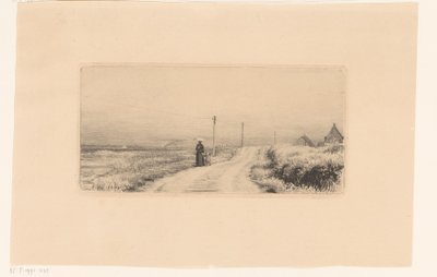 Yürüyen bayan ve çocuk ile köy yolu by Carl Bloch
