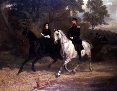 Bir Leydi ve Bir Subay, muhtemelen Veliaht Prens ve Prusya Prensesi, bir parkta sürüyorlar by Carl Constantin Steffeck