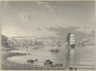 Uzakta Helsingor ve Kronborg Kalesi ile Oresund