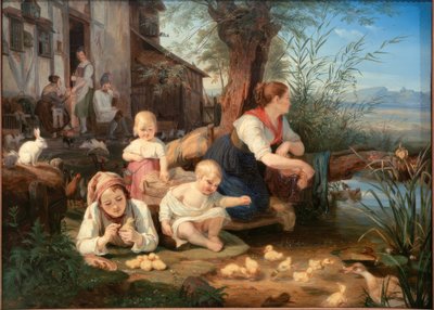 Köy göletinde çocuklu anne by Carl Engel von Rabenau
