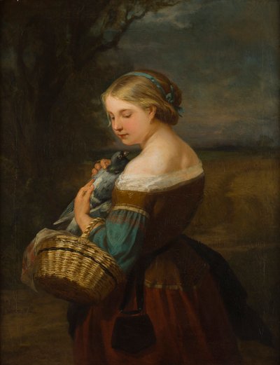 Bir Köylü Kızın Güvercinli Portresi (tuval üzerine yağlı boya) by Carl Ernst Ludwig Wagner