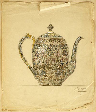 Oval gümüş yaldızlı emaye işi emaye cezve için tasarım, House of Carl Faberge by Carl Fabergé