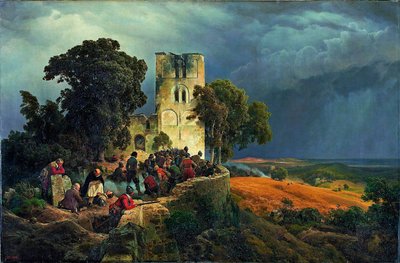 "Kuşatma"" Otuz Yıl Savaşları Sırasında Bir Kilisenin Savunması (1618-1648) (Kuşatma (Otuz Yıl Savaşları Sırasında Bir Kilise Avlusunun Savunması) Tablosu Carl Friedrich Lessing (1808-1880) 1848 Soluk 116x177 cm Kunstpalast Müzesi, Düsseldorf by Carl Friedrich Lessing