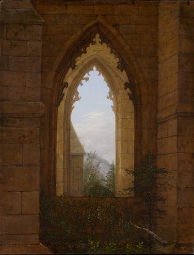 Oybin manastırının kalıntılarındaki gotik pencere by Carl Gustav Carus