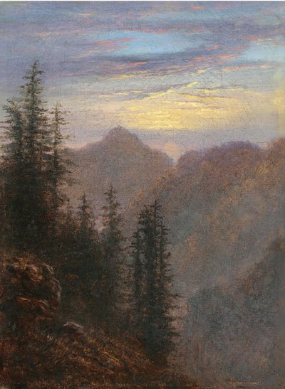Alacakaranlıkta dağ manzarası by Carl Gustav Carus
