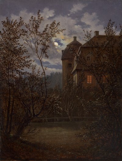 Ay Işığında Schloss Milkel, yaklaşık. 1833-35. by Carl Gustav Carus