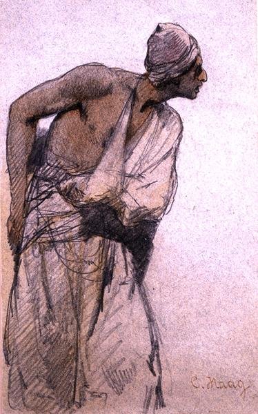 Bir Arap Köylü (kağıt üzerine kurşun kalem ve sulu boya yıkama) by Carl Haag