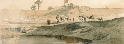 Bab il Cadit dışında, Kahire, 1859 (kalem ve kağıt üzerinde yıkama) by Carl Haag