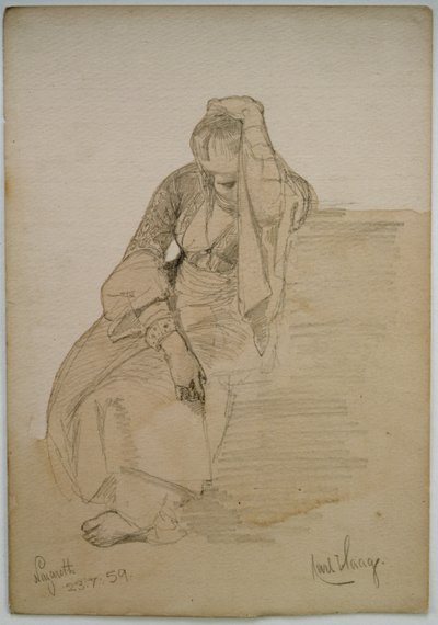 Oturan bir bayan çalışması, Nasıra, 1859 (kağıt üzerinde kalem ve tuvalet yıkama) by Carl Haag