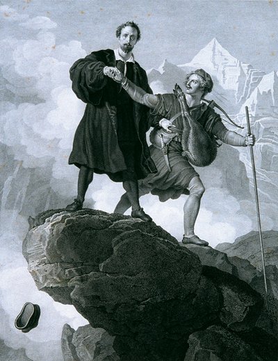 Manfred ve dağ keçisi avcısı by Carl Heinrich Rahl