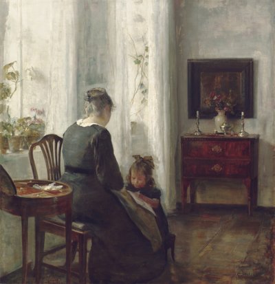 İç Mekanda Bir Anne ve Çocuk (tuval üzerine yağlı boya) by Carl Holsoe
