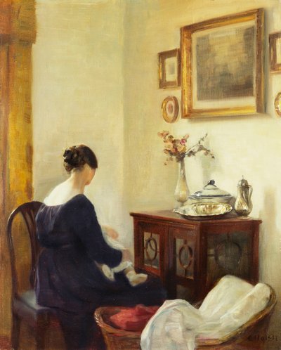 İç Mekanda Bir Anne ve Çocuk (tuval üzerine yağlı boya) by Carl Holsoe
