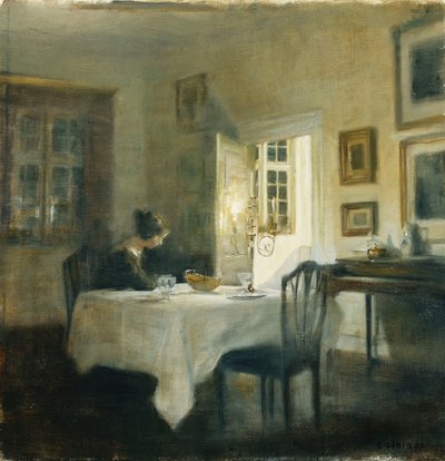 Yemek Odasında Masada Bir Kadın by Carl Holsoe
