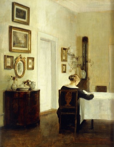İç Mekanda Masada Bir Kadın by Carl Holsoe