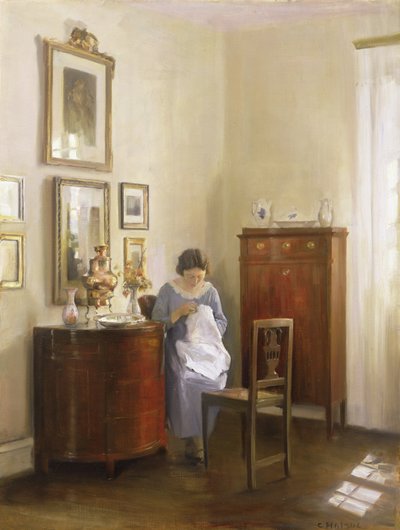 Bayan Dikişli İç Mekan, c.1910 by Carl Holsoe