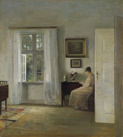 The Reader par Holsoe, Carl (1863-1935), - Ahşap üzerine yağlı boya, 70x62,5 - Özel Koleksiyon by Carl Holsoe