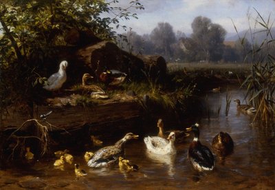 Bir Derede Ördekler ve Ördek Yavruları, by Carl Jutz