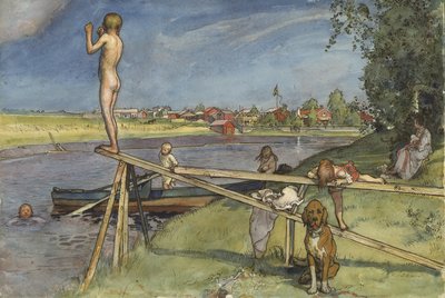 A Pleasant Yıkanma Yeri, A Home serisinden, c.1895 (kağıt üzerinde wc) by Carl Larsson