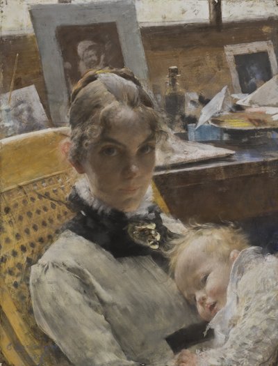 Bir Stüdyo İdil: Sanatçıların Karısı ve Kızları Suzanne, 1885 (pastel) by Carl Larsson