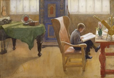 Esbjorn Çalışma Köşesinde, 1912 (kağıt üzerinde wc) by Carl Larsson