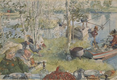 La peche aux ecrevisses - Kerevit, Larsson, Carl (1853-1919). Kağıt üzerinde akrilik renkler. Boyut : 32x43 cm. Ulusal Müze Stockholm by Carl Larsson