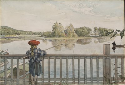 Lisbeth a la peche a la ligne - Lisbeth Angling, Larsson, Carl (1853-1919). Kağıt üzerine sulu boya ve tempera. Boyut : 32x43 cm. Ulusal Müze Stockholm by Carl Larsson