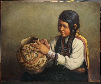 Isleta Pottery Maker, Pueblo of Isleta, New Mexico (tuval üzerine yağlı boya) by Carl Moon