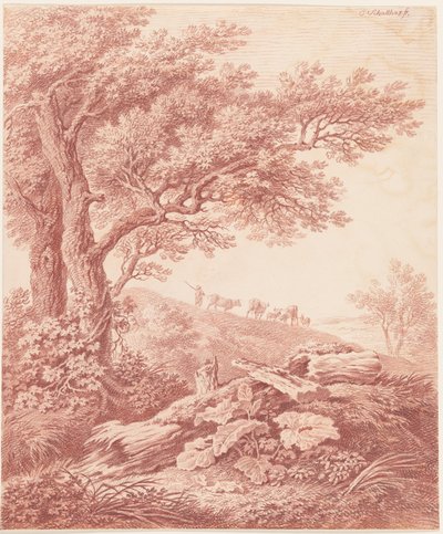 Pastoral Bir Peyzajda Eski Ağaçlar by Carl Philipp Schallhas