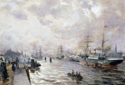 Hamburg Limanında Yelkenli Gemiler, 1889 (kağıt üzerinde wc ve guaj) by Carl Rodeck