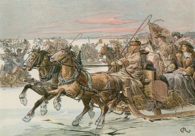Frederick William, the Great Elector (1620-1688), crossing the Curonian Lagoon by sledge in an expedition against the Swedish in 1678  by Carl Rohling