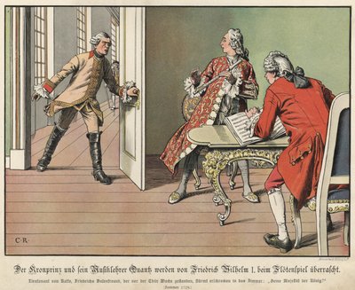 Crown Prince Frederick of Prussia surprised by his father, the king, while at flute practice  by Carl Röchling