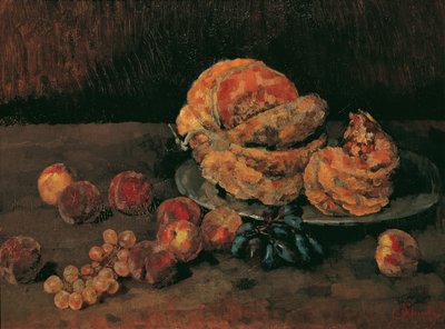 Kabak, şeftali ve üzüm ile natürmort by Carl Schuch