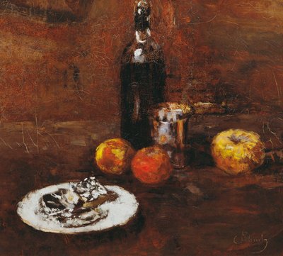 Folyo içinde üç elma ve peynir ile natürmort by Carl Schuch