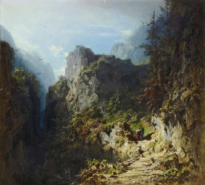 Aşıklar ile dağ manzarası by Carl Spitzweg