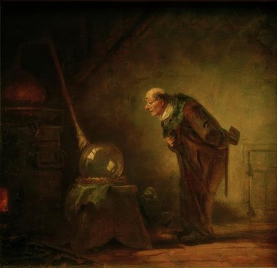 Sol elinde bir kitap olan simyacı by Carl Spitzweg