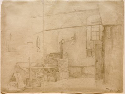 Çiftçinin odasında çinili soba by Carl Spitzweg