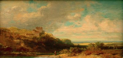 Bir nehir vadisi ve bir kale ile manzara by Carl Spitzweg