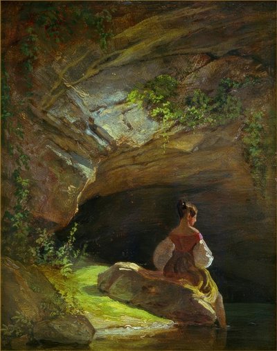 Kızlar mağaranın önünde by Carl Spitzweg