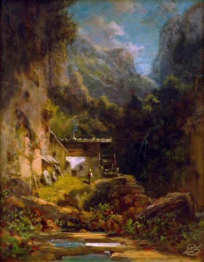 Bir rakam ile orman dağ geçidinde değirmen by Carl Spitzweg