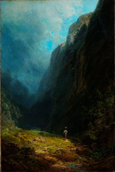 ""Payage de haute vallee alpine"" Vue du mont Wendelstein Allemagne (Wendelstein Dağı ile Alp Yüksek Vadi Manzarasında) Peinture de Carl Spitzweg (1808-1885) Tuval üzerine yağlı boya vers 1871 Dim 88,5x59 cm Museum Kunstpalast, Düsseldorf by Carl Spitzweg