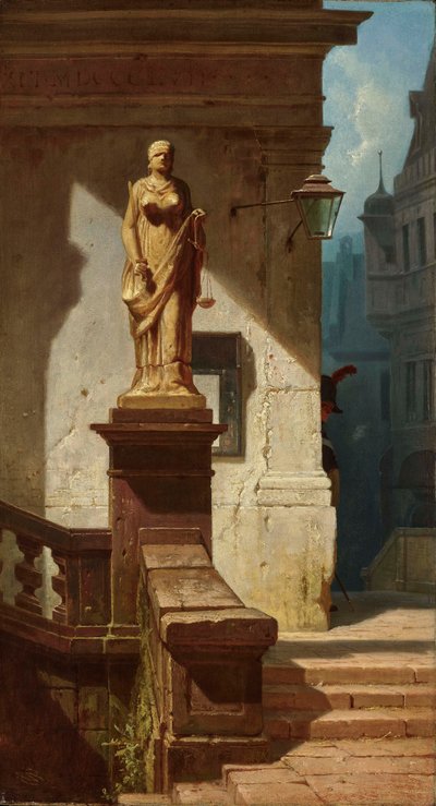Yasanın gözü Justitia, 1857. by Carl Spitzweg