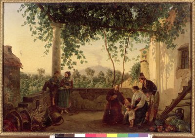 Napoli yakınlarındaki Vezüv Yanardağı Manzaralı Bir Evin Terası, 1833 by Carl Wilhelm Goetzloff