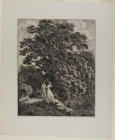 Bir Meşe Altında Yürüyen Zarif Bir Çift ile Orman Manzarası by Carl Wilhelm Kolbe, the elder