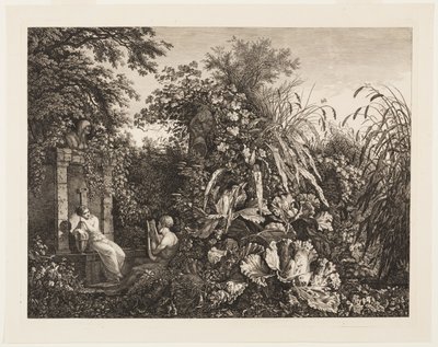Bir çeşmenin yanında bir kıza lir çalan gençlik by Carl Wilhelm Kolbe, the elder