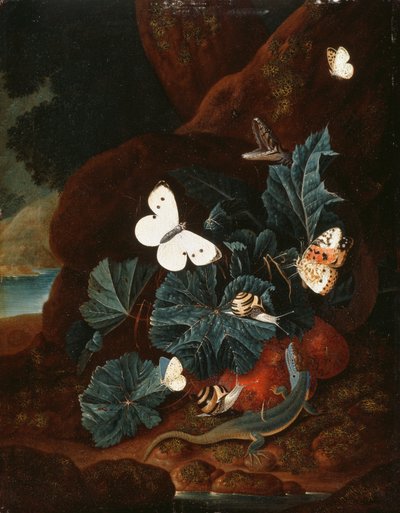 Kertenkele, Kelebekler, Salyangoz ve Yılanlı Orman Tabanı Natürmort (panelde yağlı boya) by Carl Wilhelm de Hamilton
