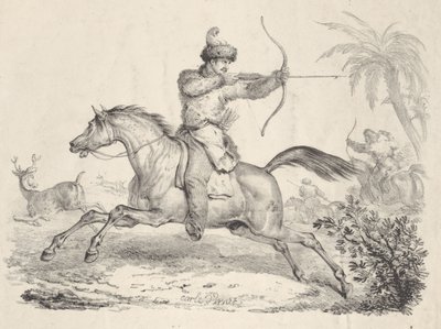 Atlı Geyik Avında Kazaklar, 1821-36. by Carle Vernet