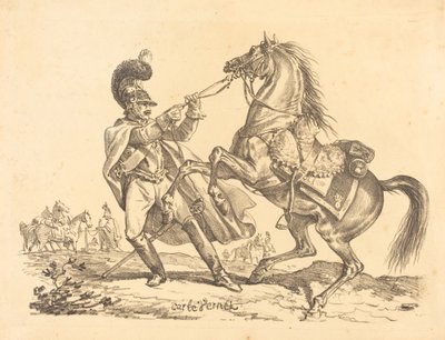 Büyüyen atını tutan Cuirassier by Carle Vernet