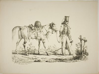 Atının Önünde Yürüyen, Pipo İçen Hussard by Carle Vernet